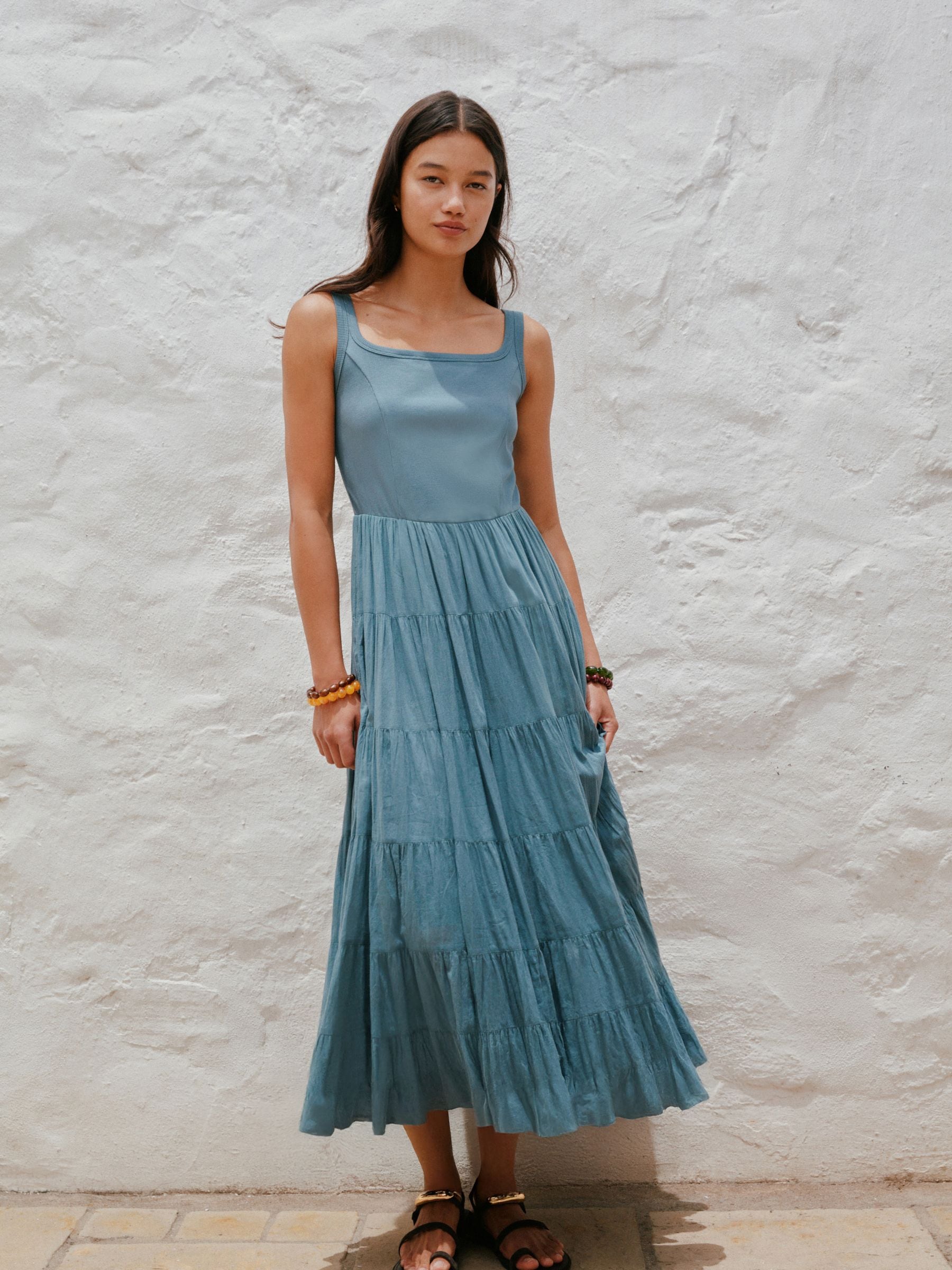 Buy Washed Blue Sleeveless Square Neck Ribbed Midi Dress from the Next UK  online shop