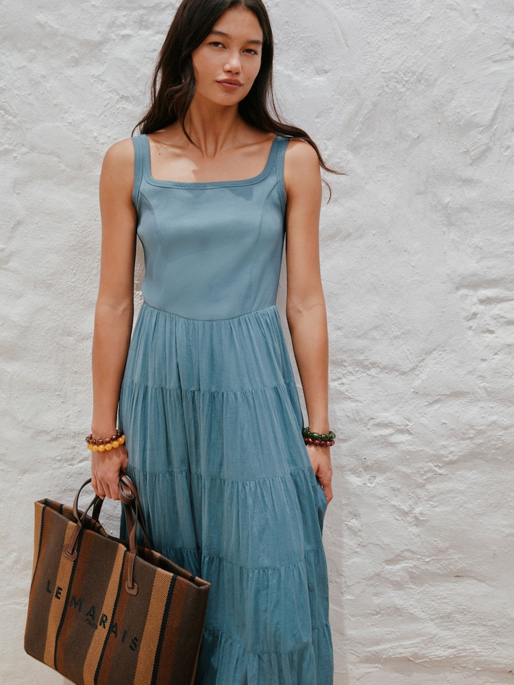 Buy Washed Blue Sleeveless Square Neck Ribbed Midi Dress from the Next UK online shop Buy Washed Blue Sleeveless Square Neck Ribbed Midi Dress from the Next UK online shop