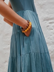 Washed Blue - Ærmeløs ribbet midikjole med firkantet halsudskæring - Billede 4 af 5