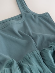 Blauwe wassing - Mouwloze midi-jurk met vierkante hals en ribstof - Afbeelding 7 van 8