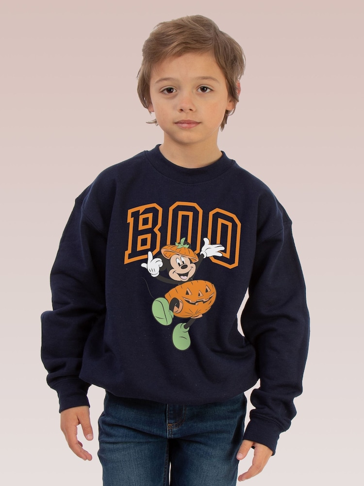 Brands In Blue Mickey Mouse Boo Halloween Sweat Top - Image 1 of 5 Brands In Blue Mickey Mouse Boo Halloween Sweat Top - Image 1 of 5
