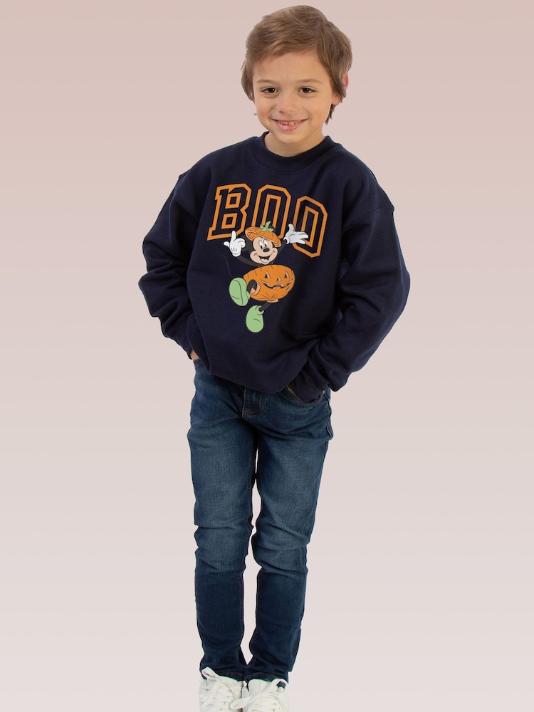 Brands In Blue Mickey Mouse Boo Halloween Sweat Top - Image 2 of 5 Brands In Blue Mickey Mouse Boo Halloween Sweat Top - Image 2 of 5