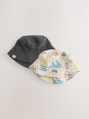 Grey Stampy Printed Woven Baby Bucket Hats 2 Pack (0mths-2yrs) - Image 1 of 5