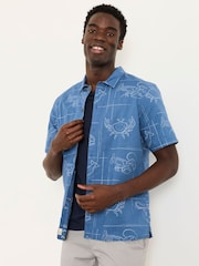 FatFace Blue Short Sleeve Seafood Print Shirt - Image 1 of 5