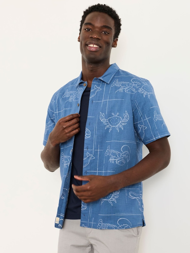 FatFace Blue Short Sleeve Seafood Print Shirt - Image 1 of 5