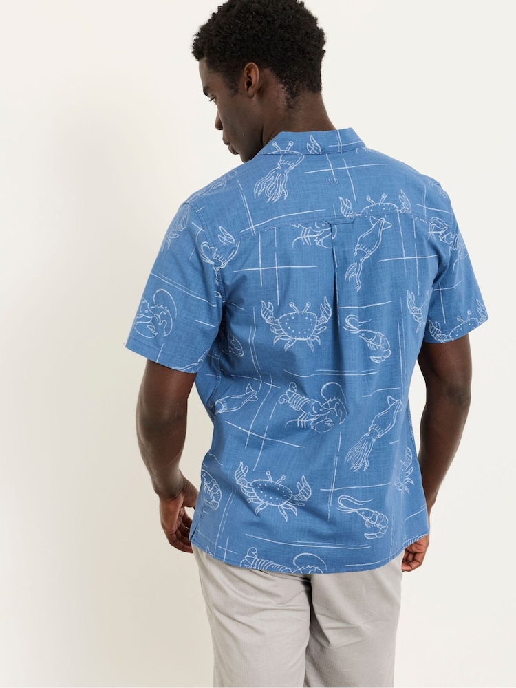FatFace Blue Short Sleeve Seafood Print Shirt - Image 2 of 5