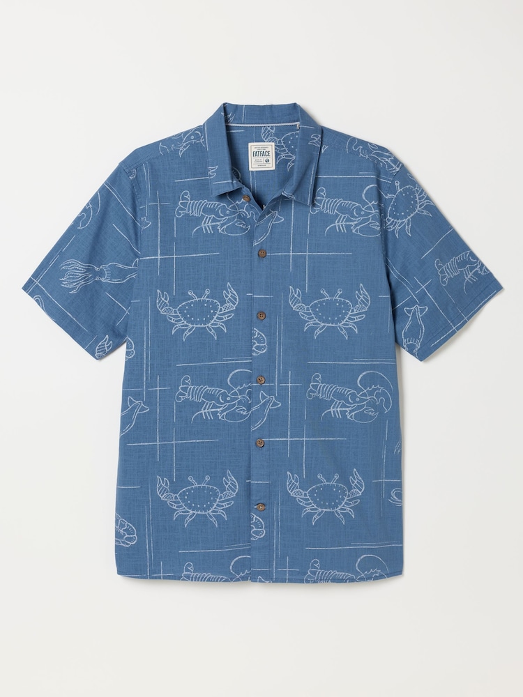 FatFace Blue Short Sleeve Seafood Print Shirt - Image 5 of 5