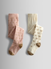 JoJo Maman Bébé Pink 2-Pack Glitter Cotton Rich Tights - Image 1 of 7