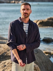 FatFace Navy Long Sleeve Linen Cotton Bugle Shirt - Image 1 of 8