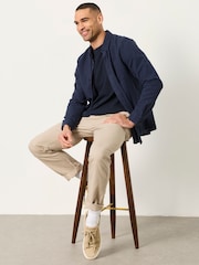 FatFace Navy Long Sleeve Linen Cotton Bugle Shirt - Image 7 of 8