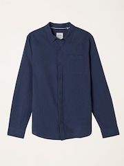 FatFace Navy Long Sleeve Linen Cotton Bugle Shirt - Image 8 of 8