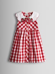 أحمر - فستان بياقة بلا أكمام مزود بأزرار كاملة من Jojo Maman Bébé - Image 2 of 4