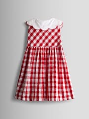 أحمر - فستان بياقة بلا أكمام مزود بأزرار كاملة من Jojo Maman Bébé - Image 3 of 4