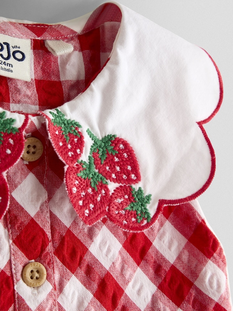 أحمر - فستان بياقة بلا أكمام مزود بأزرار كاملة من Jojo Maman Bébé - Image 4 of 4