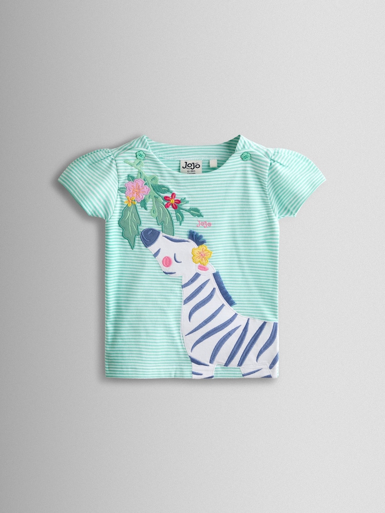 JoJo Maman Bébé Green Appliqué Button Shoulder T-Shirt - Image 1 of 4