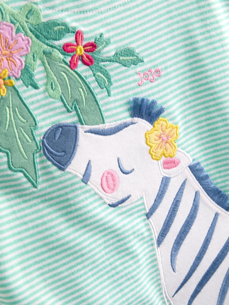 JoJo Maman Bébé Green Appliqué Button Shoulder T-Shirt - Image 4 of 4