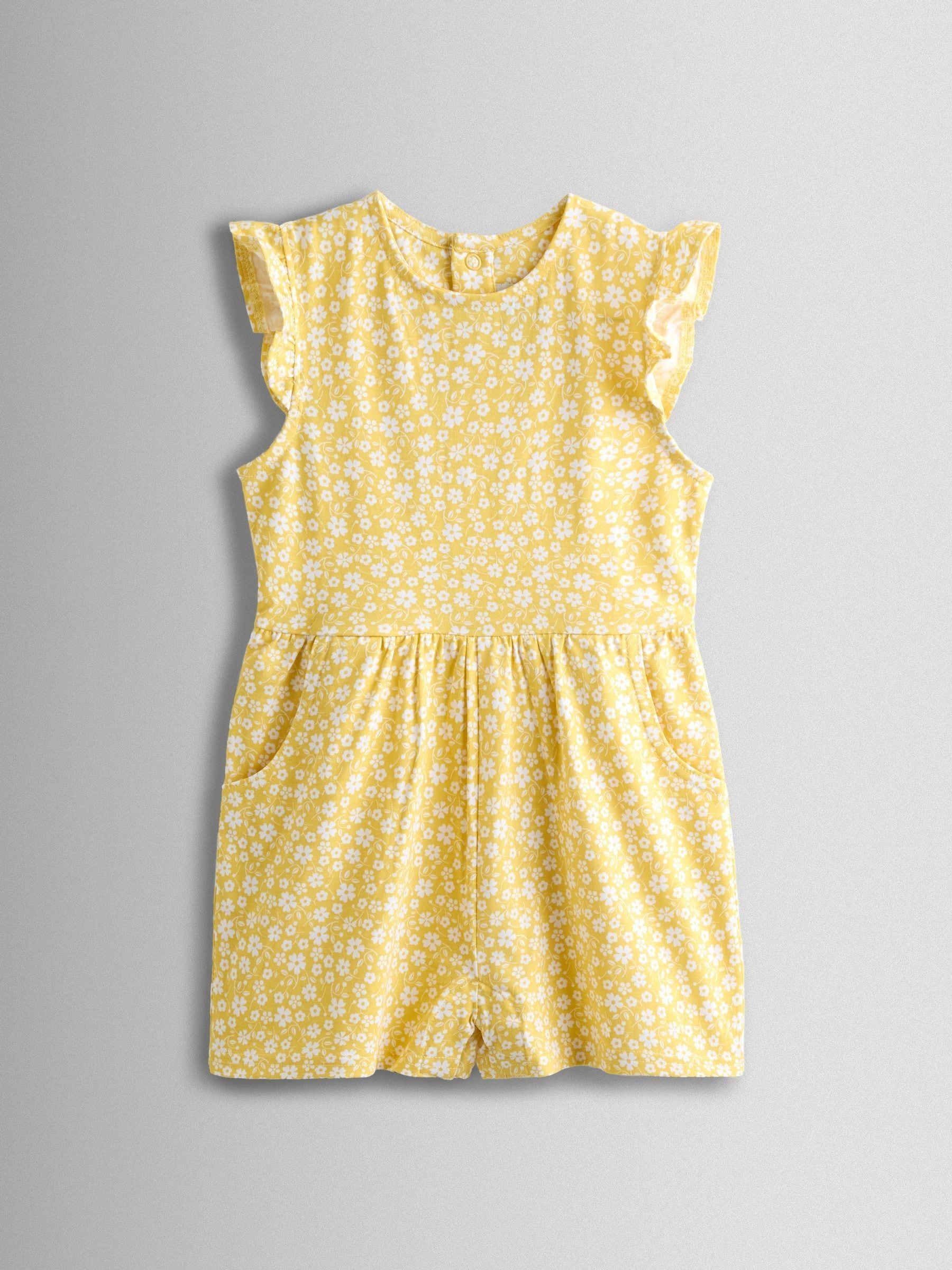Jojo Maman Bébé Yellow Floral Ruffle Shoulder Playsuit