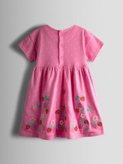 JoJo Maman Bébé Pink Strawberry Appliqué Bow Dress - Image 2 of 3
