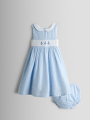 JoJo Maman Bébé Blue Sparkle Smocked Sleeveless Nautical Dress - Image 1 of 7