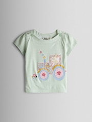 JoJo Maman Bébé Green Bunny Tractor Appliqué Button Shoulder T-Shirt - Image 1 of 3