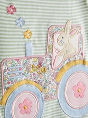 JoJo Maman Bébé Green Bunny Tractor Appliqué Button Shoulder T-Shirt - Image 3 of 3