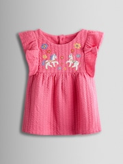 Licorne rose - JoJo Maman Bébé Embroidered Peplum T-Shirt - Image 1 de 3
