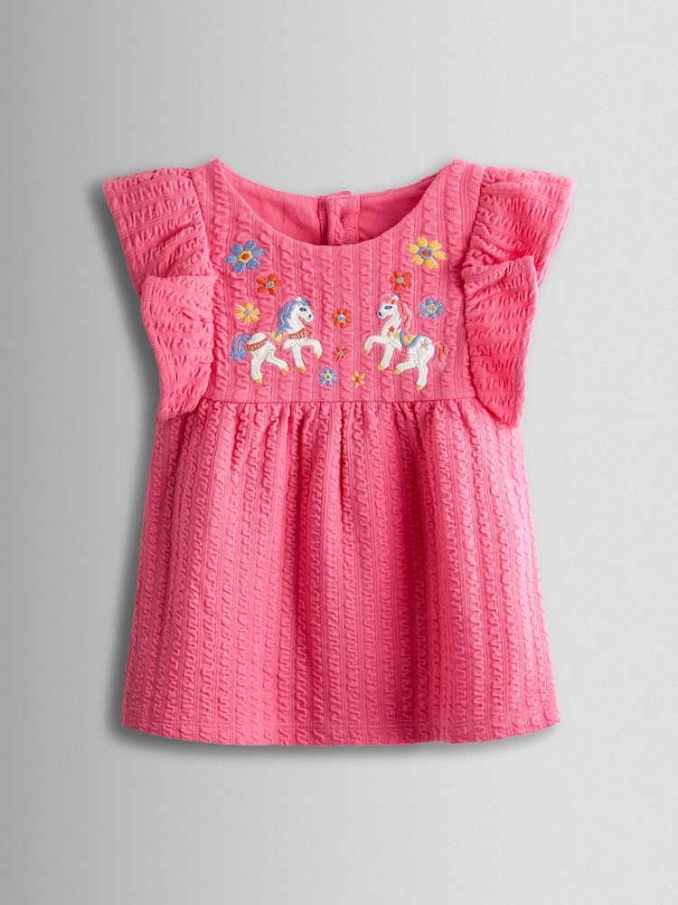 Licorne rose - JoJo Maman Bébé Embroidered Peplum T-Shirt - Image 1 de 3
