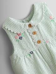 JoJo Maman Bébé Green Stripe Floral Embroidered Collar Dungaree - Image 3 of 4