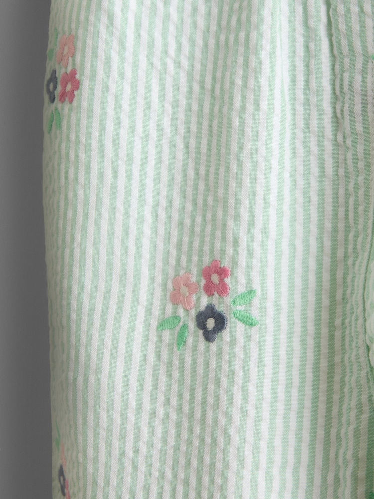 JoJo Maman Bébé Green Stripe Floral Embroidered Collar Dungaree - Image 4 of 4