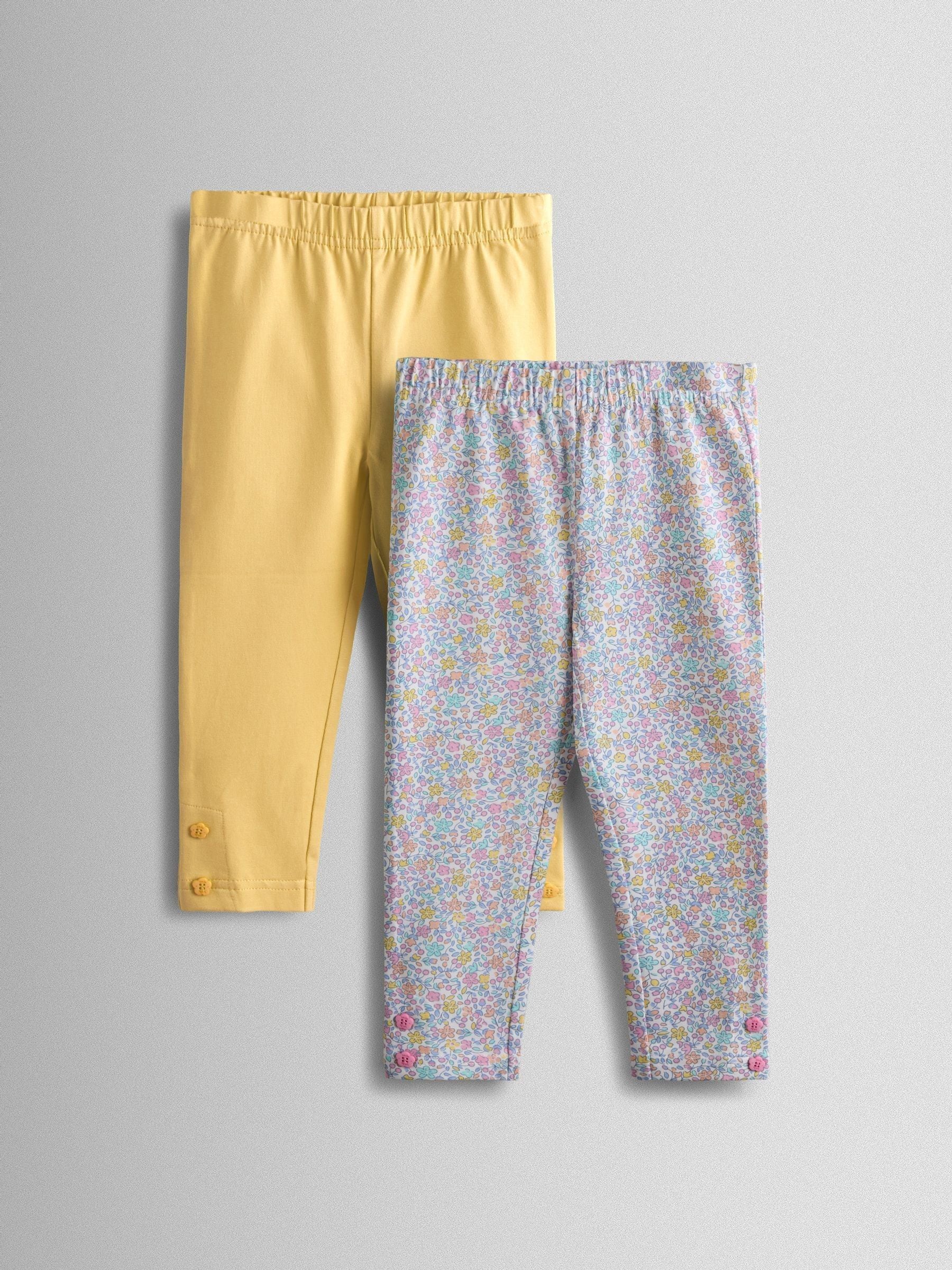 Jojo Maman Bébé Yellow Ditsy 2-Pack Leggings
