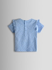 JoJo Maman Bébé Mid Blue Applique Frill Sleeve T-Shirt - Image 2 of 3