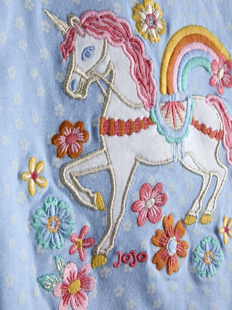 JoJo Maman Bébé Mid Blue Applique Frill Sleeve T-Shirt - Image 3 of 3