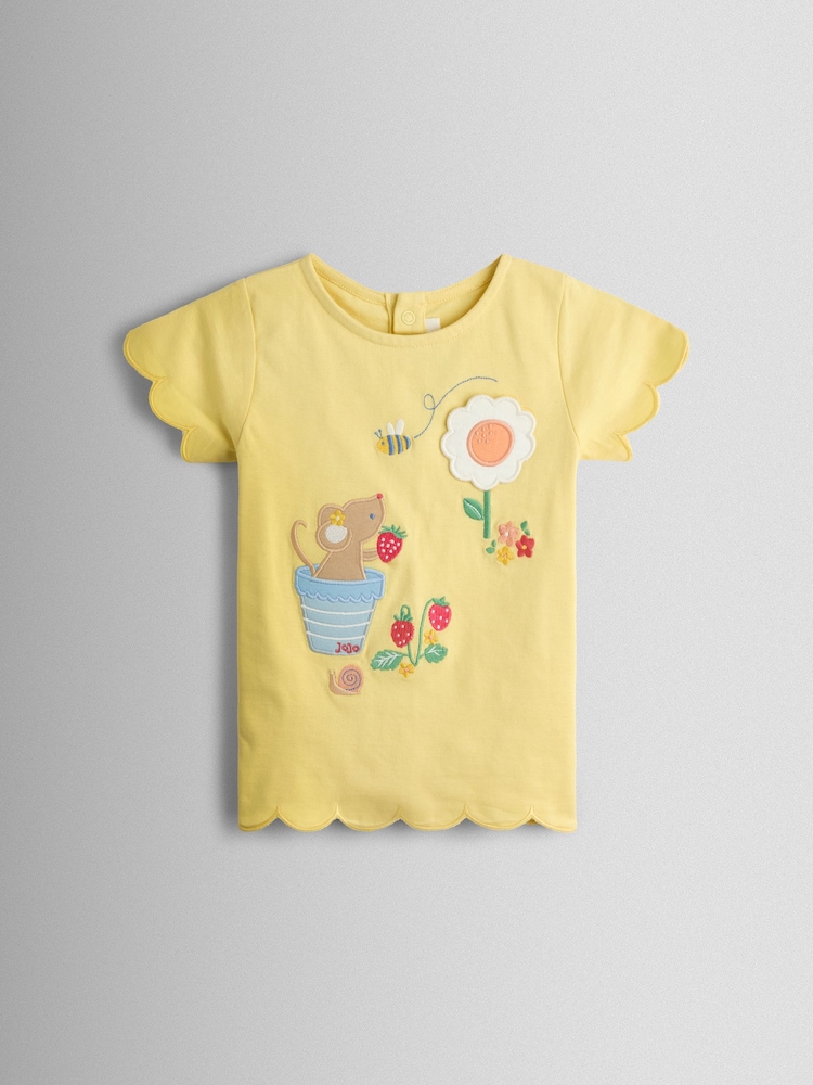 Galben - JoJo Maman Bébé Appliqué Scalloped T-shirt - Imaginea 1 din 3