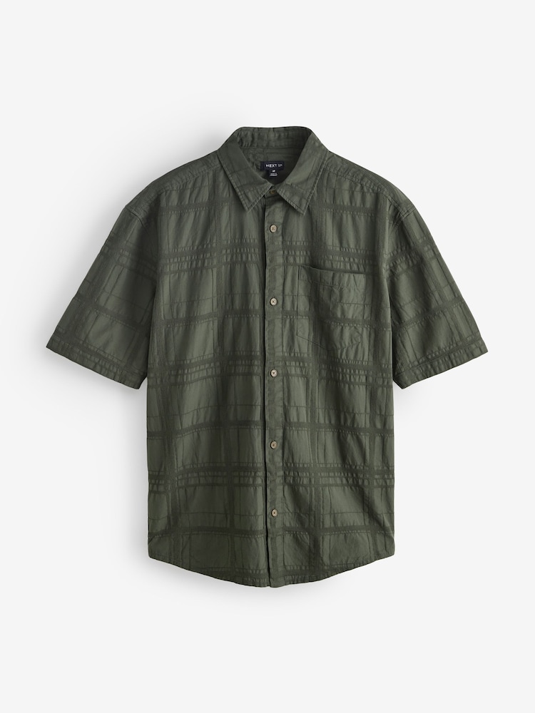 Khaki Green Textured Check Short Sleeve Shirt - Image 1 of 1