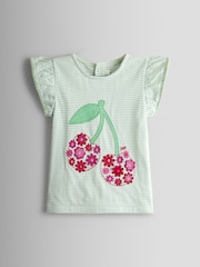 JoJo Maman Bébé Green Applique Frill Shoulder T-Shirt - Image 1 of 3