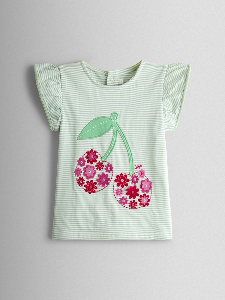 JoJo Maman Bébé Green Applique Frill Shoulder T-Shirt - Image 1 of 3