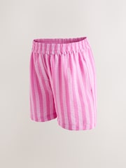Pink Stripe Maternity Fold-Over Waistband Boxer Shorts with Linen - Image 2 of 4