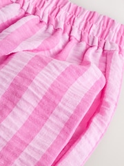Pink Stripe Maternity Fold-Over Waistband Boxer Shorts with Linen - Image 3 of 4