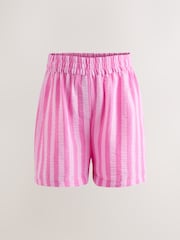 Pink Stripe Maternity Fold-Over Waistband Boxer Shorts with Linen - Image 6 of 9