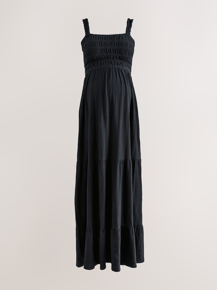 שחור - Maternity Cotton Maxi Dress - תמונה 2 מתוך 4