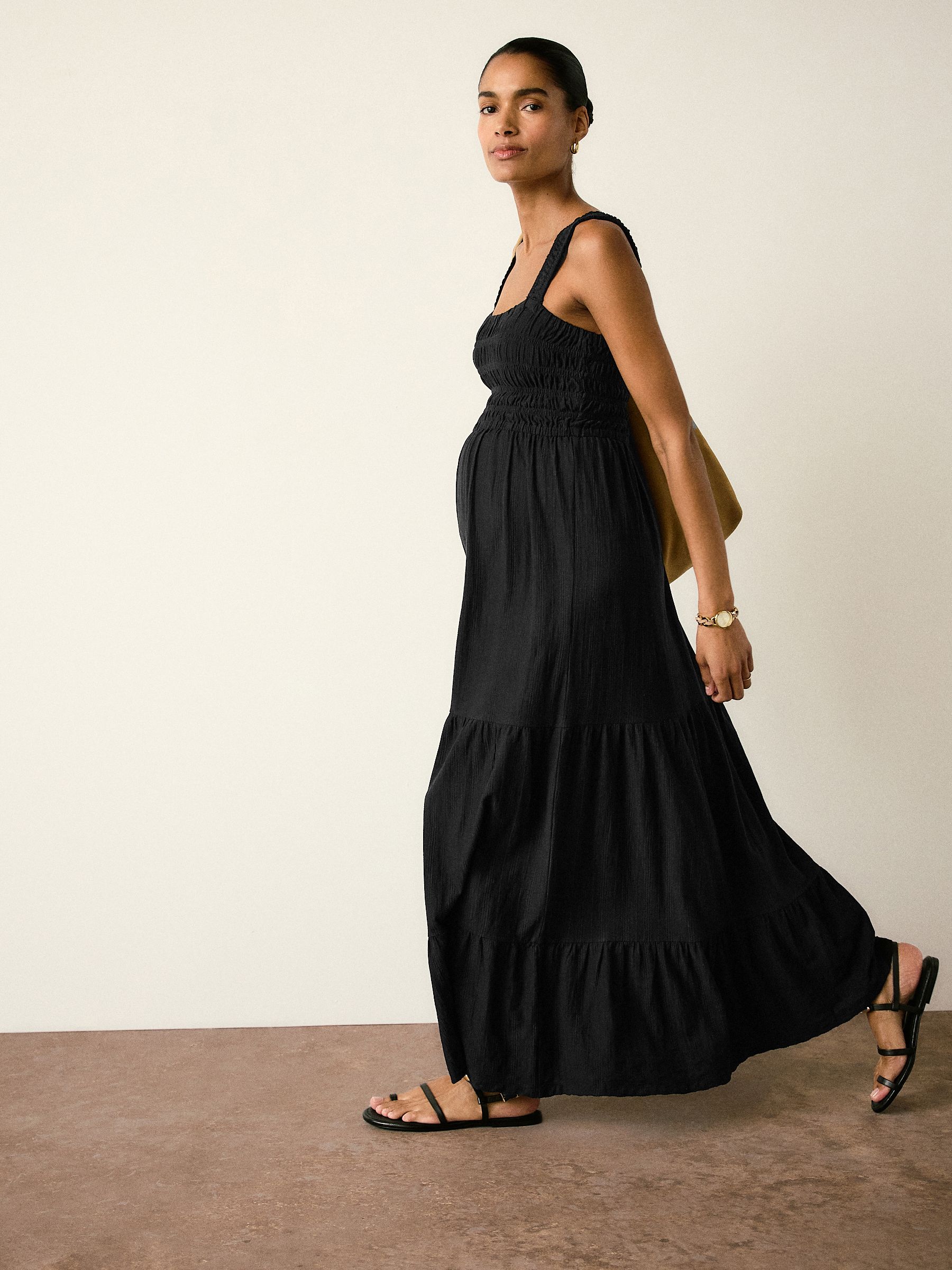 cotton maxi maternity dress Sydnee Cotton Maxi Dress in Butter Yellow