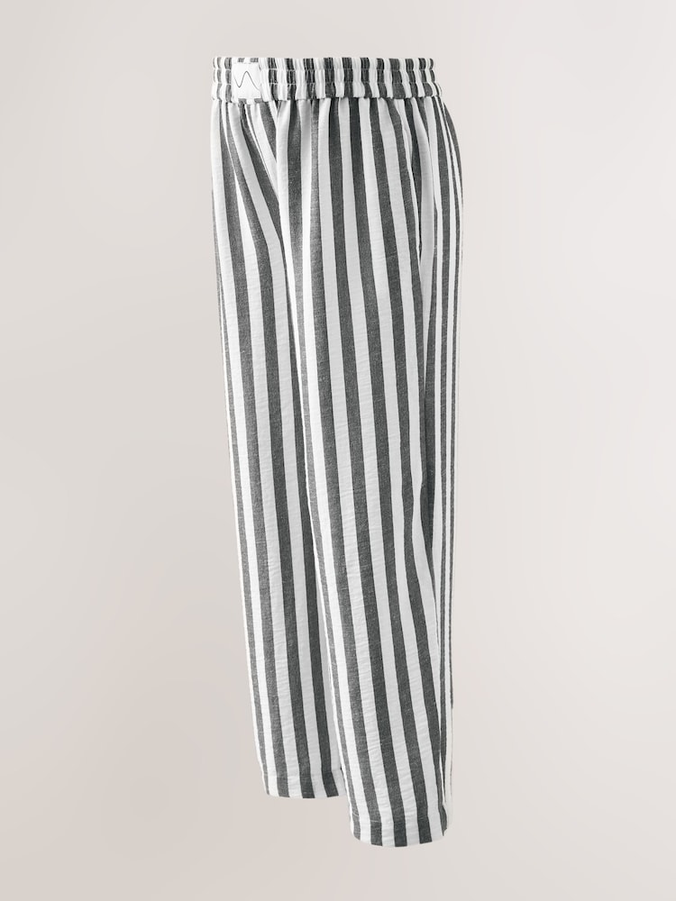 Grey Stripe Maternity Stripe Pull On Barrel Leg Trousers with Linen - Image 1 of 4