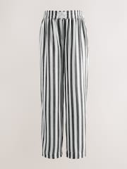 Grey Stripe Maternity Stripe Pull On Barrel Leg Trousers with Linen - Image 2 of 4