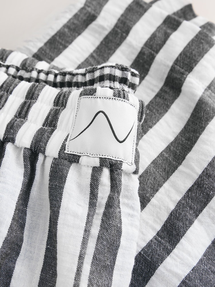 Grey Stripe Maternity Stripe Pull On Barrel Leg Trousers with Linen - Image 4 of 4