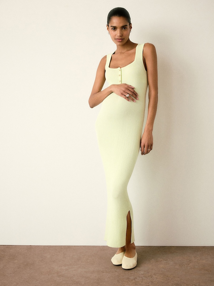 Limettengrün - Umstands-Strickkleid mit eckigem Ausschnitt - Bild 2 von 4