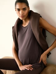 Chocolate Brown Maternity Ruched Side Modal Sports Vest - Image 1 of 8