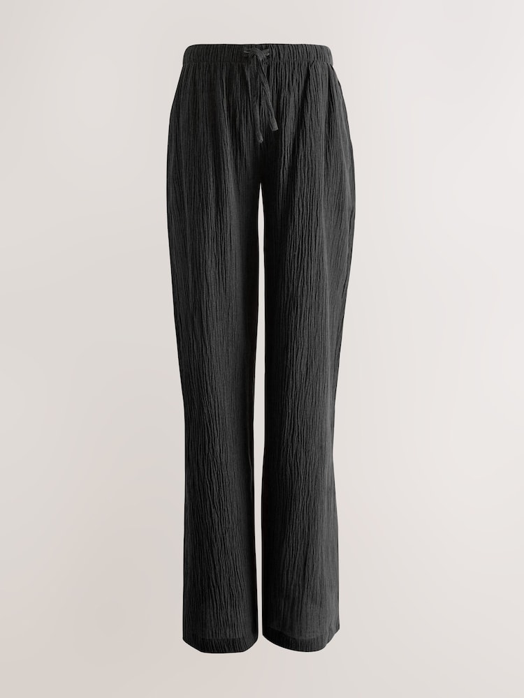 أسود - Maternity Textured Wide Leg Trousers with Linen - Image 1 of 4