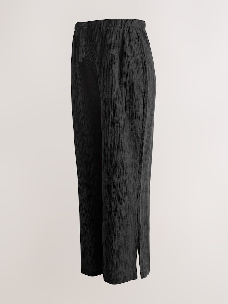 أسود - Maternity Textured Wide Leg Trousers with Linen - Image 2 of 4