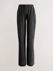 Black Maternity Textured Wide Leg Trousers with Linen - Image 7 of 10