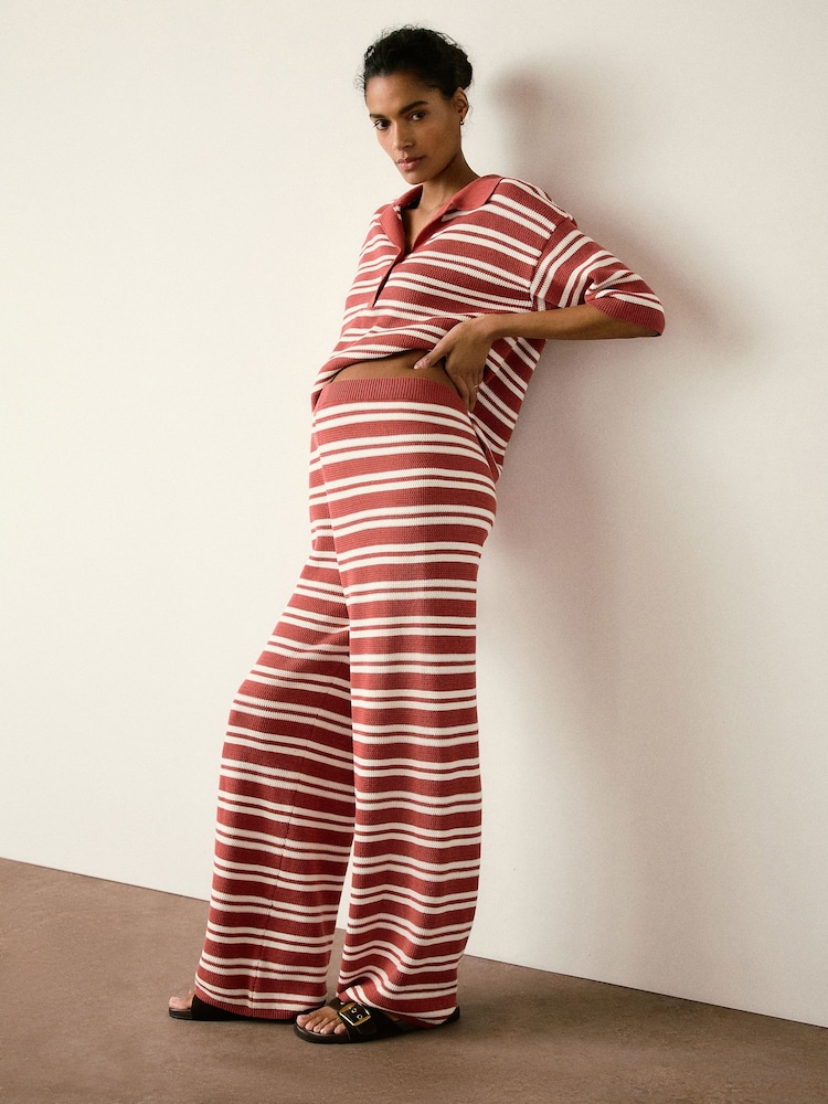 Maro Rugină - Maternity Knitted Striped Trousers - Imaginea 1 din 9